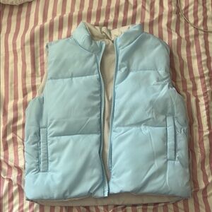 Light Blue and Cream Women's reversible Puffer Vest
